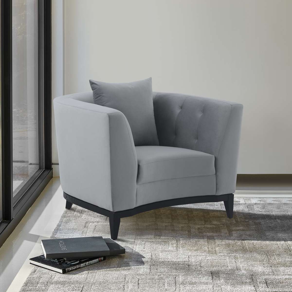 Melange Gray Velvet Accent Chair with Black Wood Base By Armen Living | Sofas |  Modishstore 