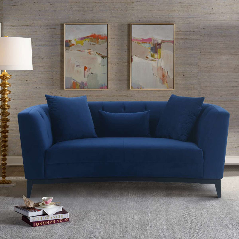 Melange Blue Velvet Upholstered Loveseat with Black Wood Base By Armen Living | Loveseats |  Modishstore 