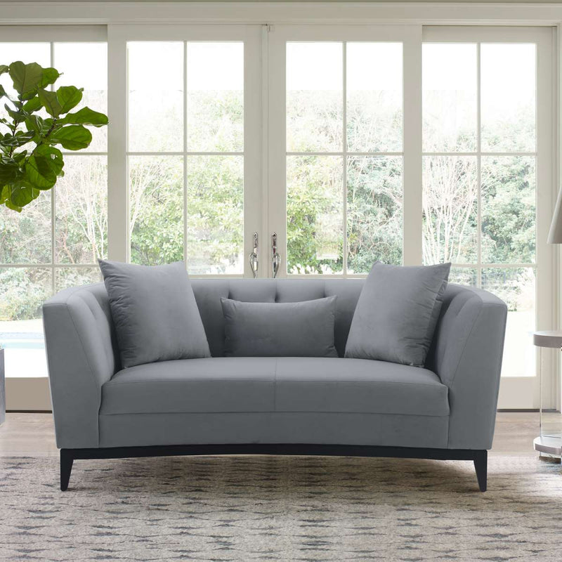 Melange Gray Velvet Loveseat with Black Wood Base By Armen Living | Loveseats |  Modishstore 