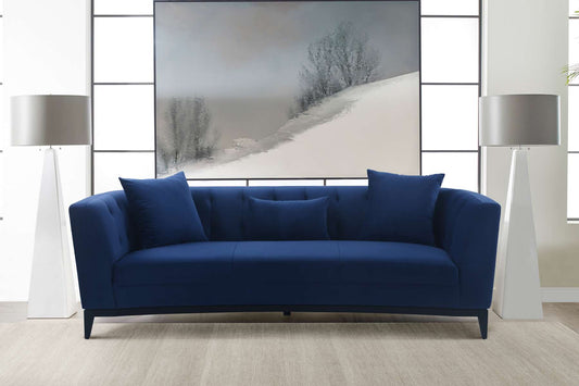 Melange Blue Velvet Upholstered Sofa with Black Wood Base By Armen Living | Sofas |  Modishstore 