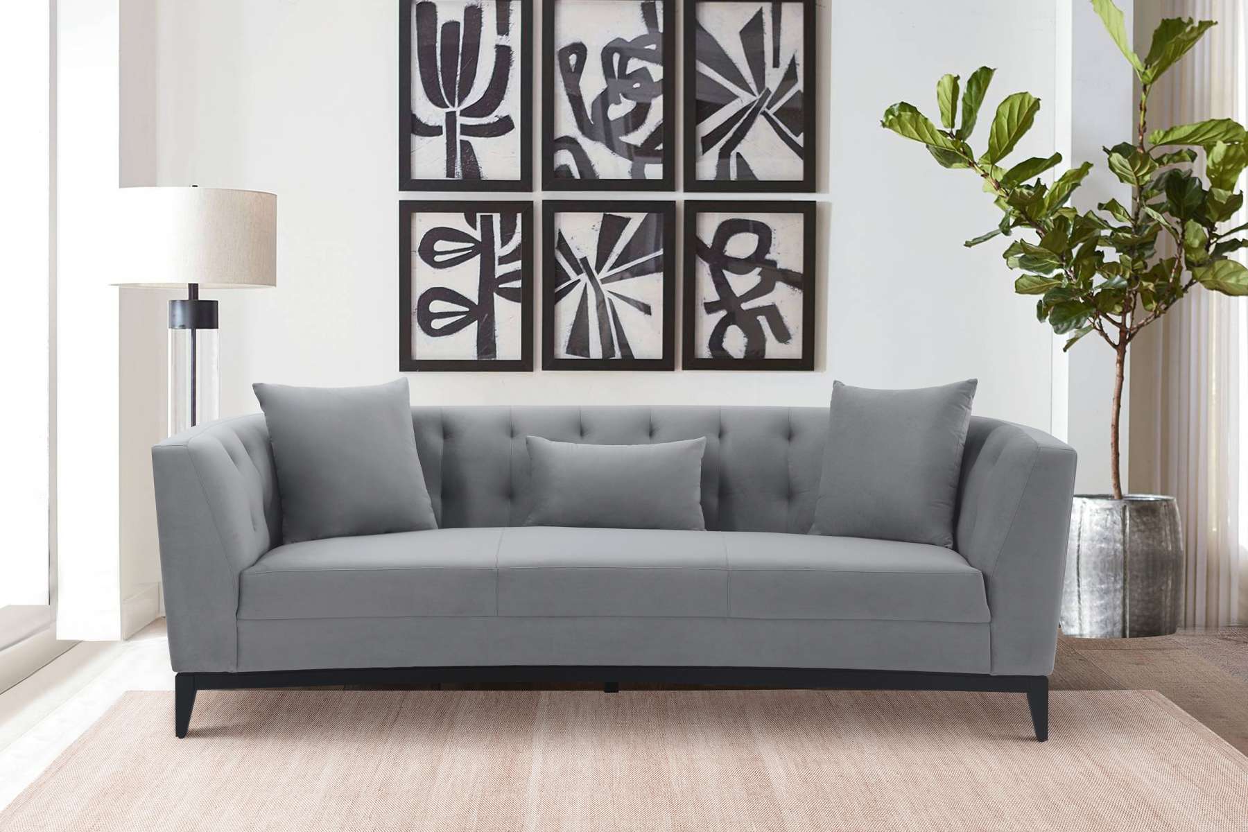 Melange Gray Velvet Sofa with Black Wood Base By Armen Living | Sofas |  Modishstore 