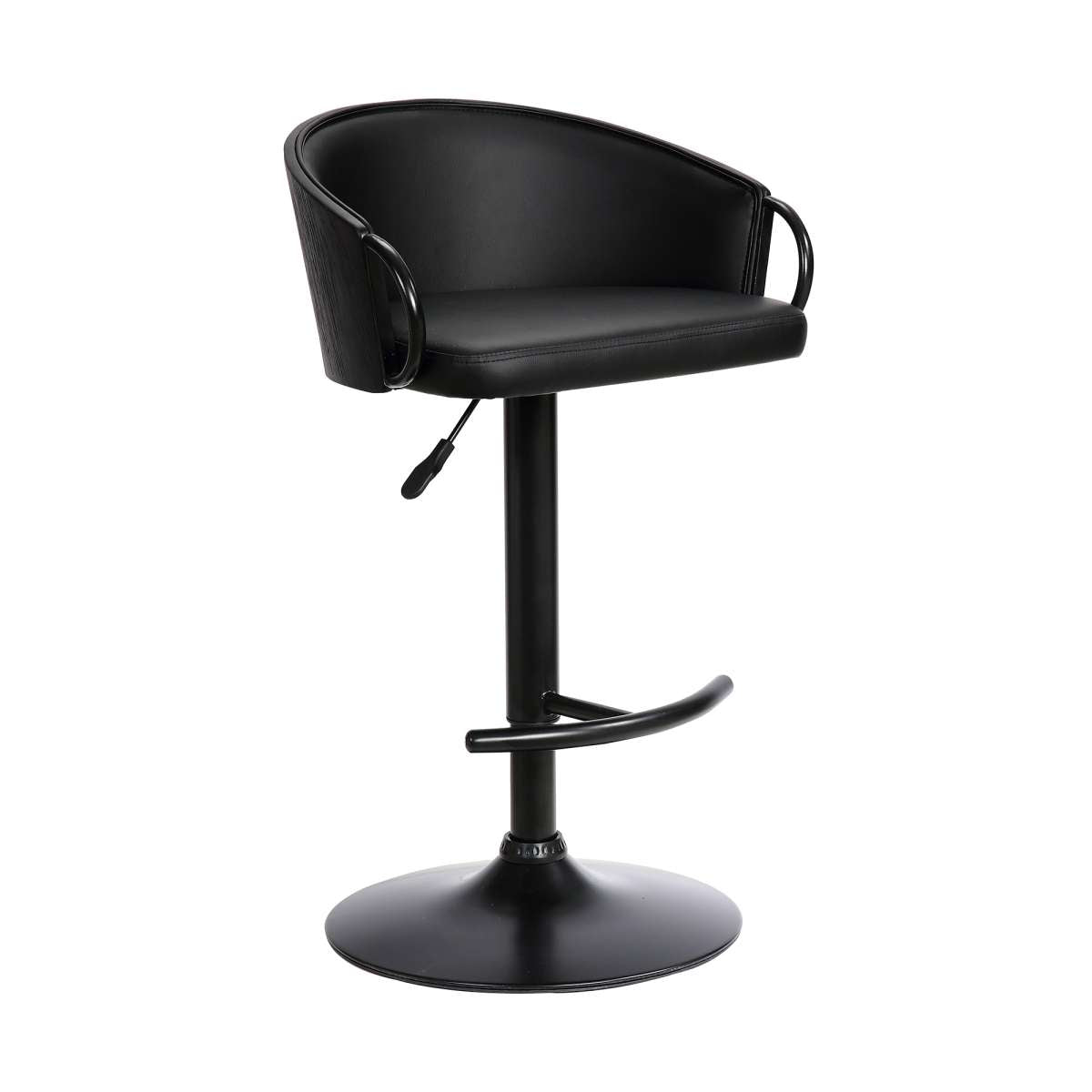 Montego Adjustable Black Faux Leather Swivel Barstool in Black Powder Coated Finish By Armen Living | Bar Stools | Modishstore