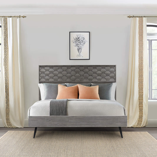 Makena King Platform Frame Bed in Grey Acacia Wood By Armen Living | Beds | Modishstore