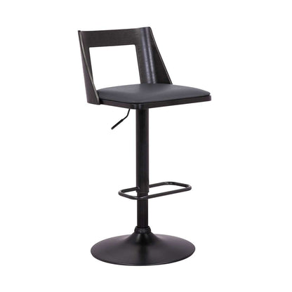 Milan Adjustable Swivel Black Faux Leather and Black Wood Bar Stool with Black Base By Armen Living | Bar Stools | Modishstore - 10