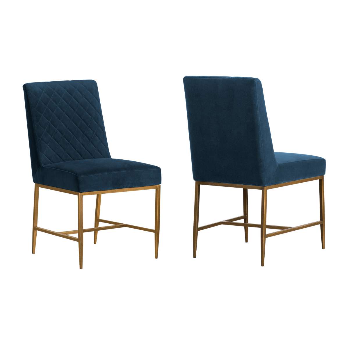 Memphis Blue Velvet and Antique Brass Accent Dining Chair- Set of 2 By Armen Living | Dining Chairs | Modishstore