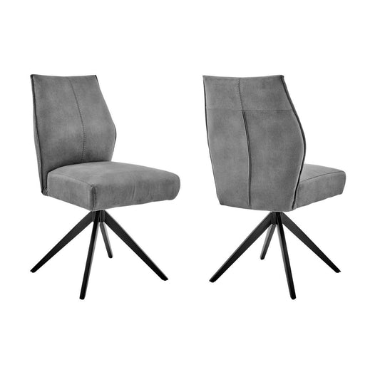 Monarch Swivel Dining Room Accent Chair in Charcoal Fabric and Black Finish - Set of 2 By Armen Living | Dining Chairs | Modishstore