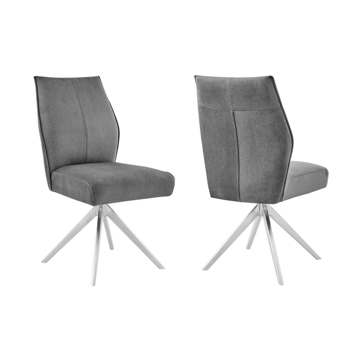 Monarch Swivel Dining Room Accent Chair in Gray Fabric and Brushed Stainless Steel Finish - Set of 2 By Armen Living | Dining Chairs | Modishstore