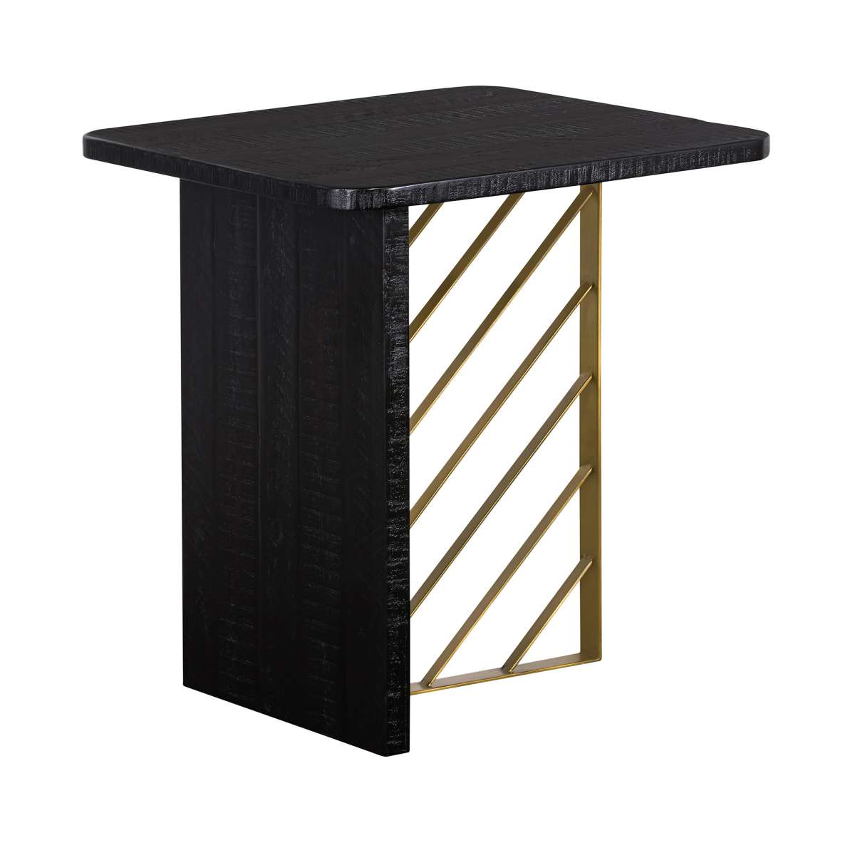 Monaco Black Wood Side Table with Antique Brass Accent By Armen Living | End Tables | Modishstore - 2