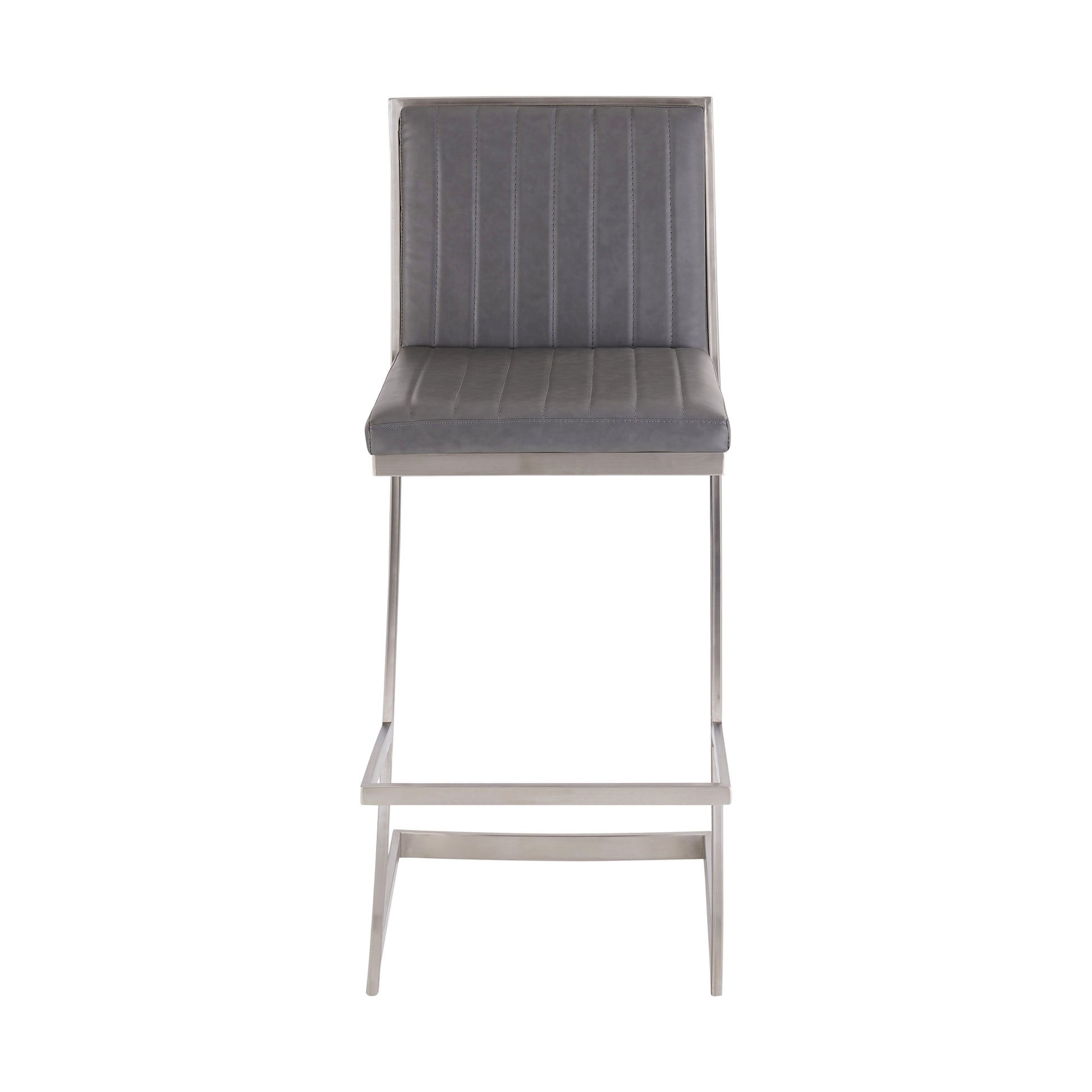 Marc 30" Vintage Gray Faux Leather and Brushed Stainless Steel Bar Stool By Armen Living | Bar Stools | Modishstore - 3