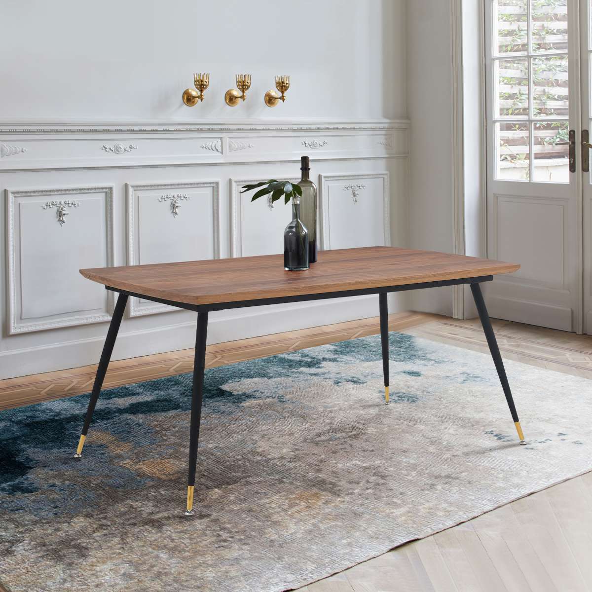 Messina Modern Walnut and Metal Dining Room Table By Armen Living | Dining Tables | Modishstore