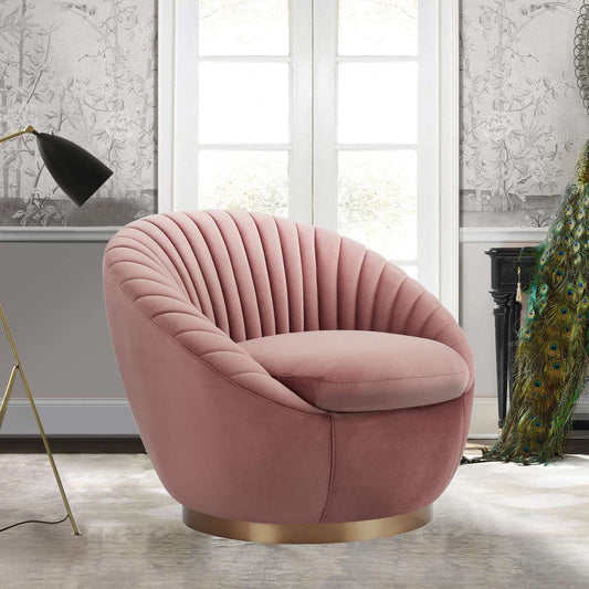 Mitzy Blush Velvet Swivel Accent Chair with Gold Base By Armen Living | Accent Chairs |  Modishstore 