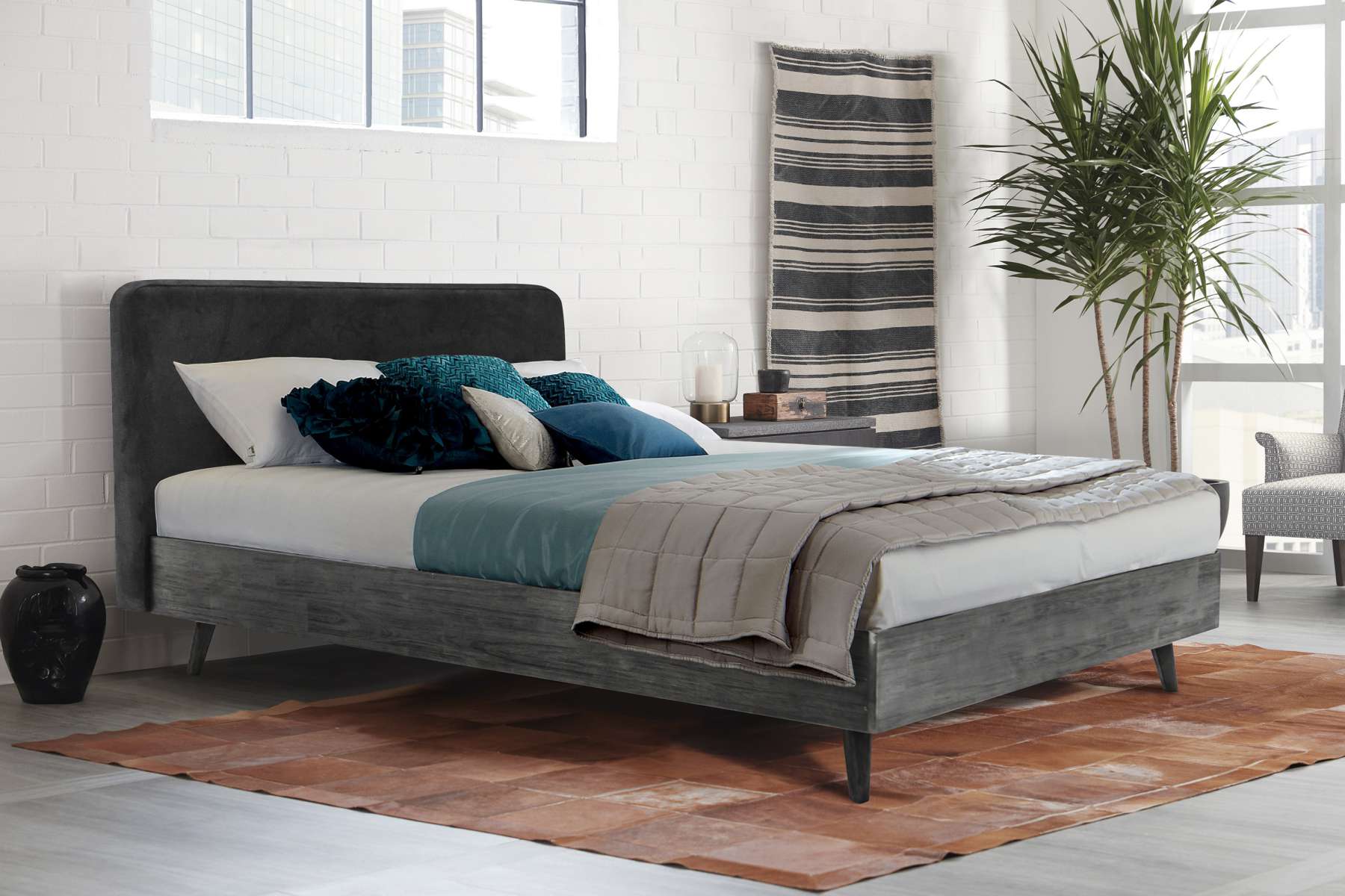 Mohave Mid-Century Tundra Gray Acacia King Platform Bed By Armen Living | Beds | Modishstore