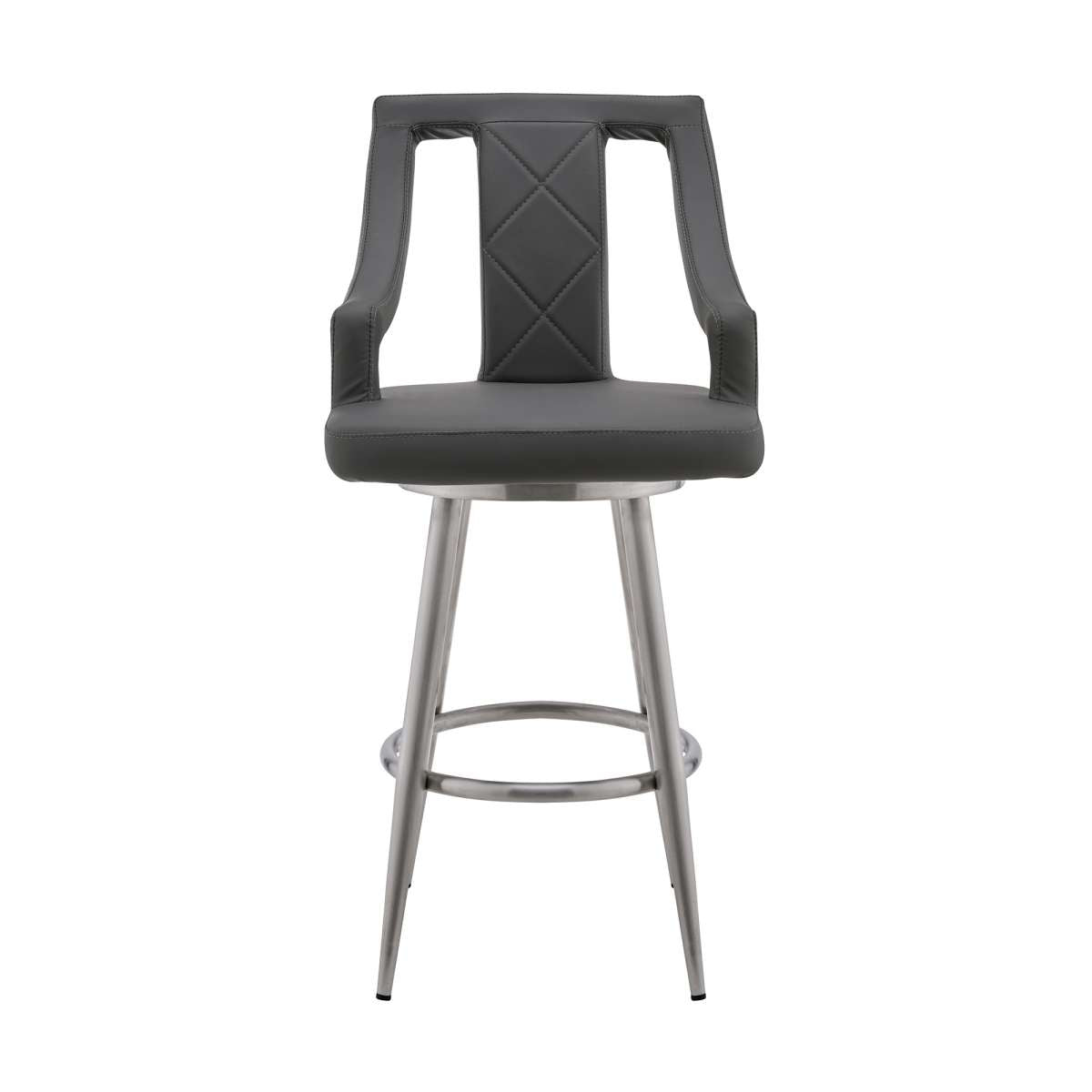 Maxen 26" Gray Faux Leather and Brushed Stainless Steel Swivel Bar Stool By Armen Living | Bar Stools | Modishstore - 3