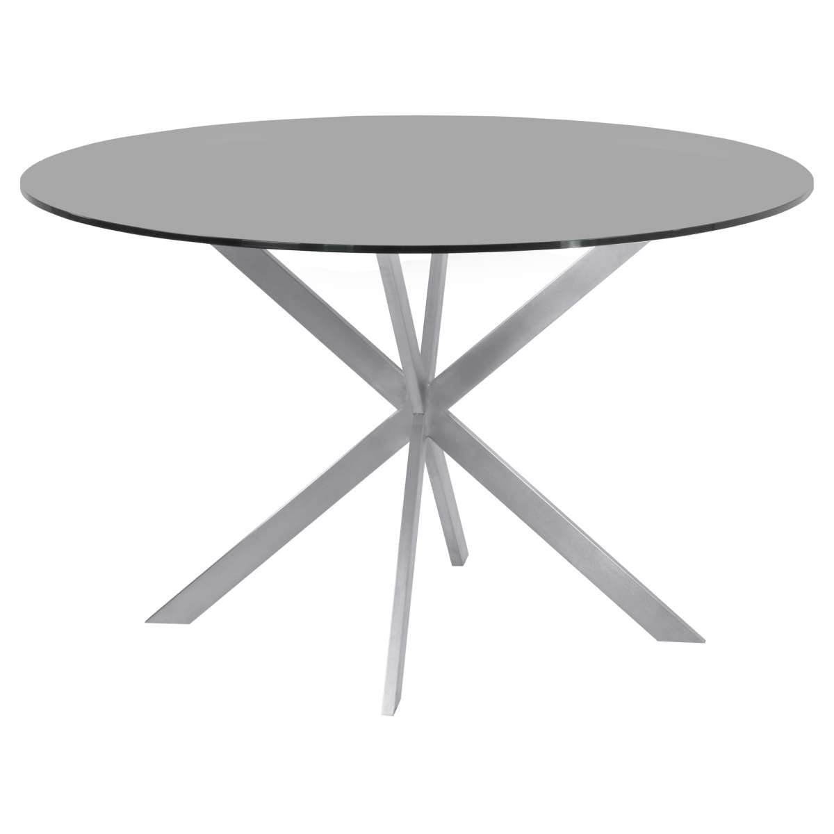 Mystere Round Dining Table in Brushed Stainless Steel with Gray Tempered Glass Top By Armen Living | Dining Tables | Modishstore - 2