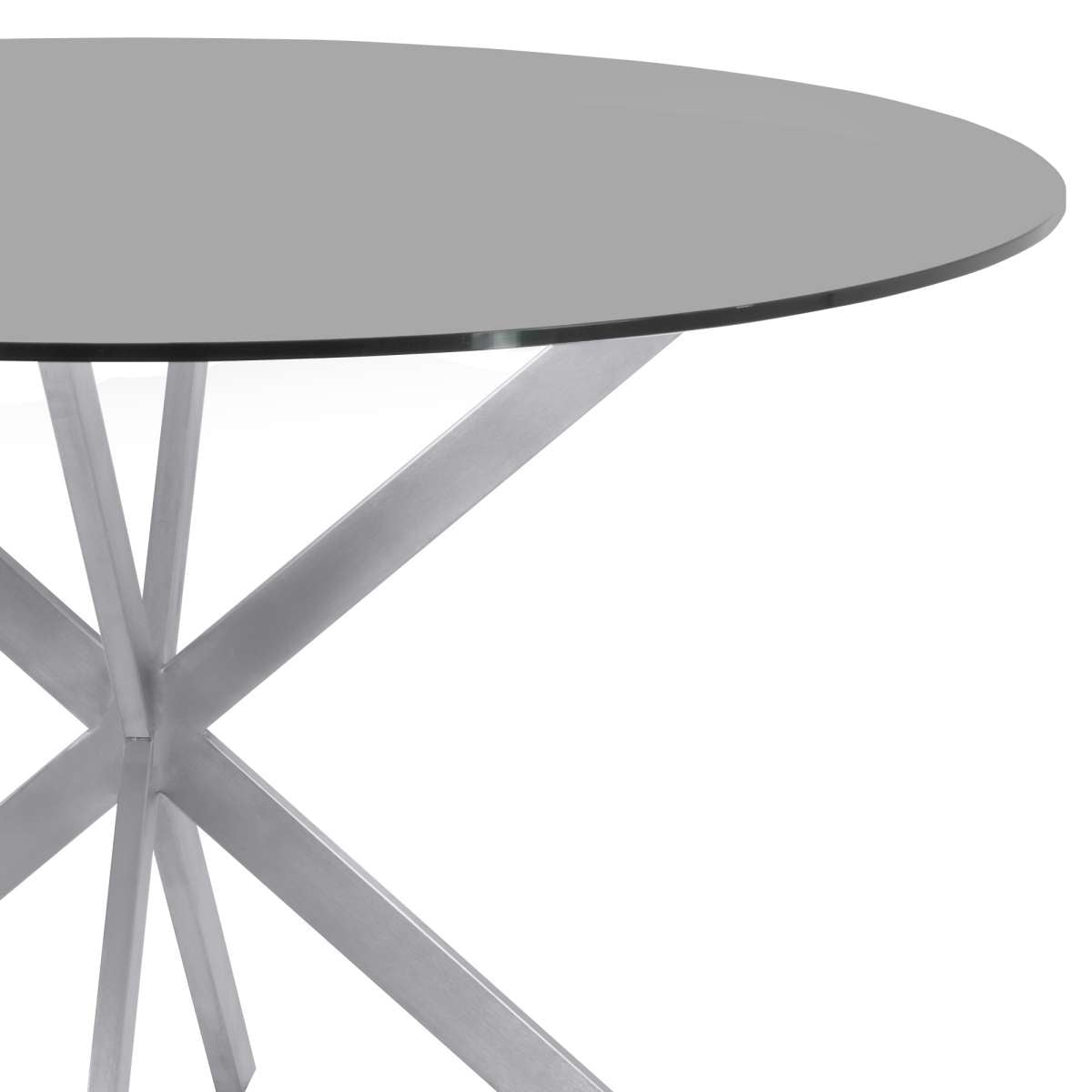 Mystere Round Dining Table in Brushed Stainless Steel with Gray Tempered Glass Top By Armen Living | Dining Tables | Modishstore - 3