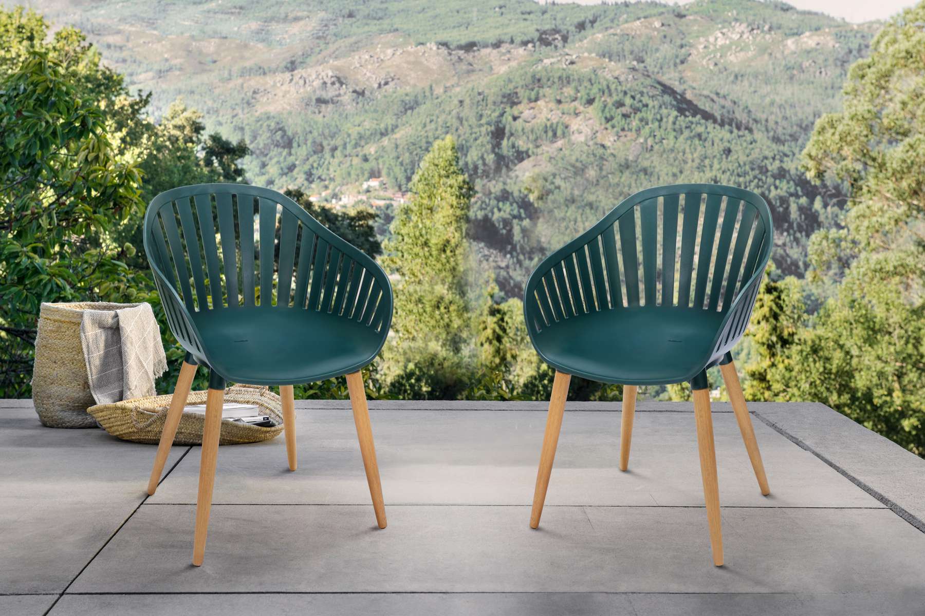 Nassau Outdoor Green Dining Chair with Eucalyptus Wood Legs - Set of 2 By Armen Living | Outdoor Chairs |  Modishstore 