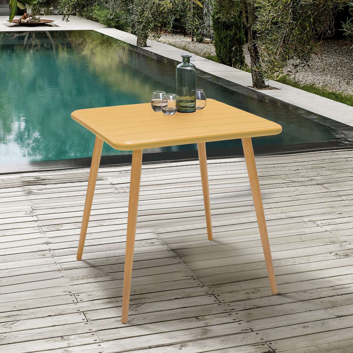 Nassau Square Outdoor Green Eucalyptus Dining Table By Armen Living | Outdoor Tables |  Modishstore  - 11