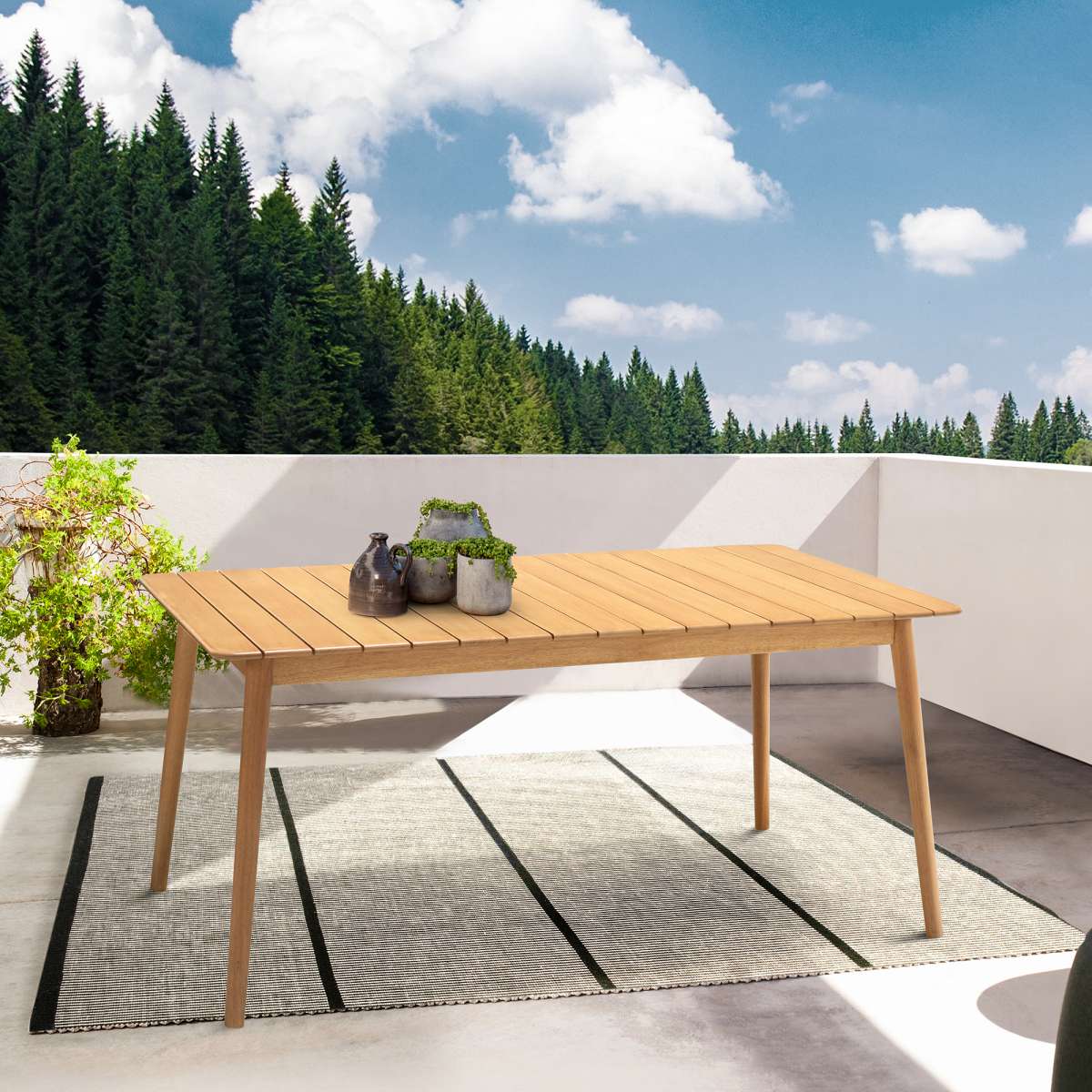 Nassau Outdoor Rectangle Dining Table in Natural Wood Finish By Armen Living | Outdoor Dining Sets |  Modishstore 