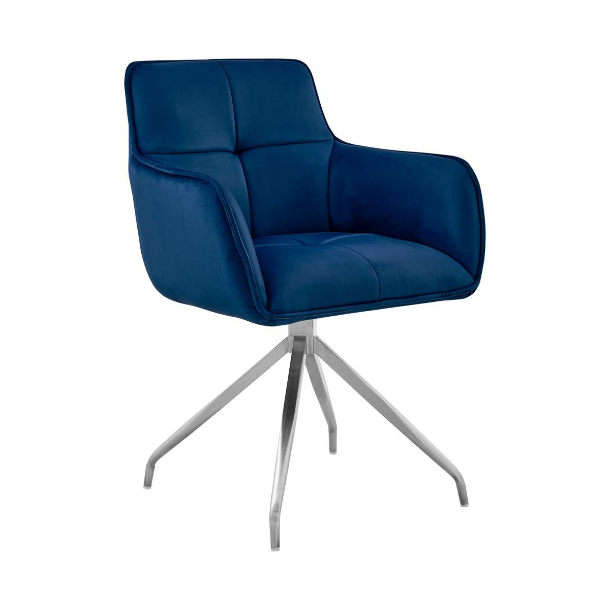 Noah Dining Room Accent Chair in Blue Velvet and Brushed Stainless Steel Finish By Armen Living | Dining Chairs | Modishstore