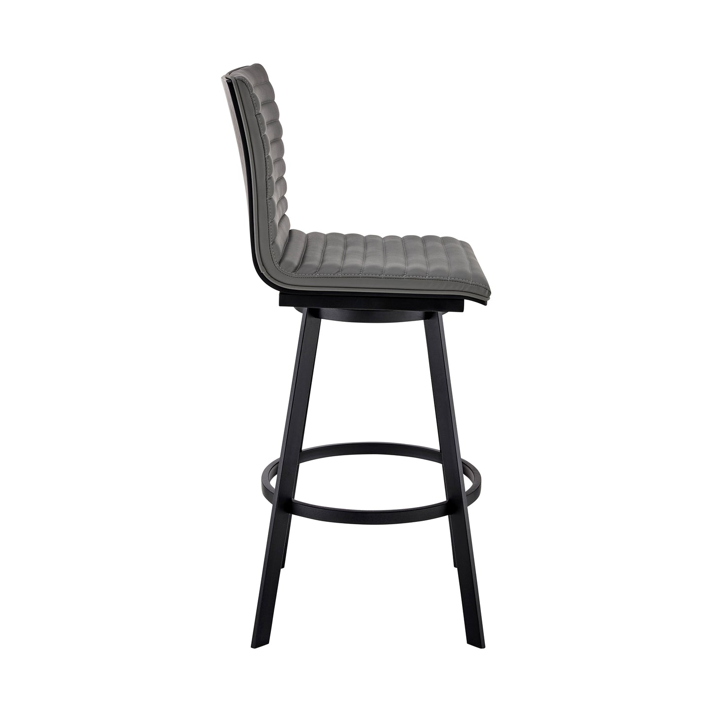 Nikole 26" Counter Height Swivel Bar Stool in Matt Black Finish with Gray Faux Leather By Armen Living | Bar Stools | Modishstore - 4