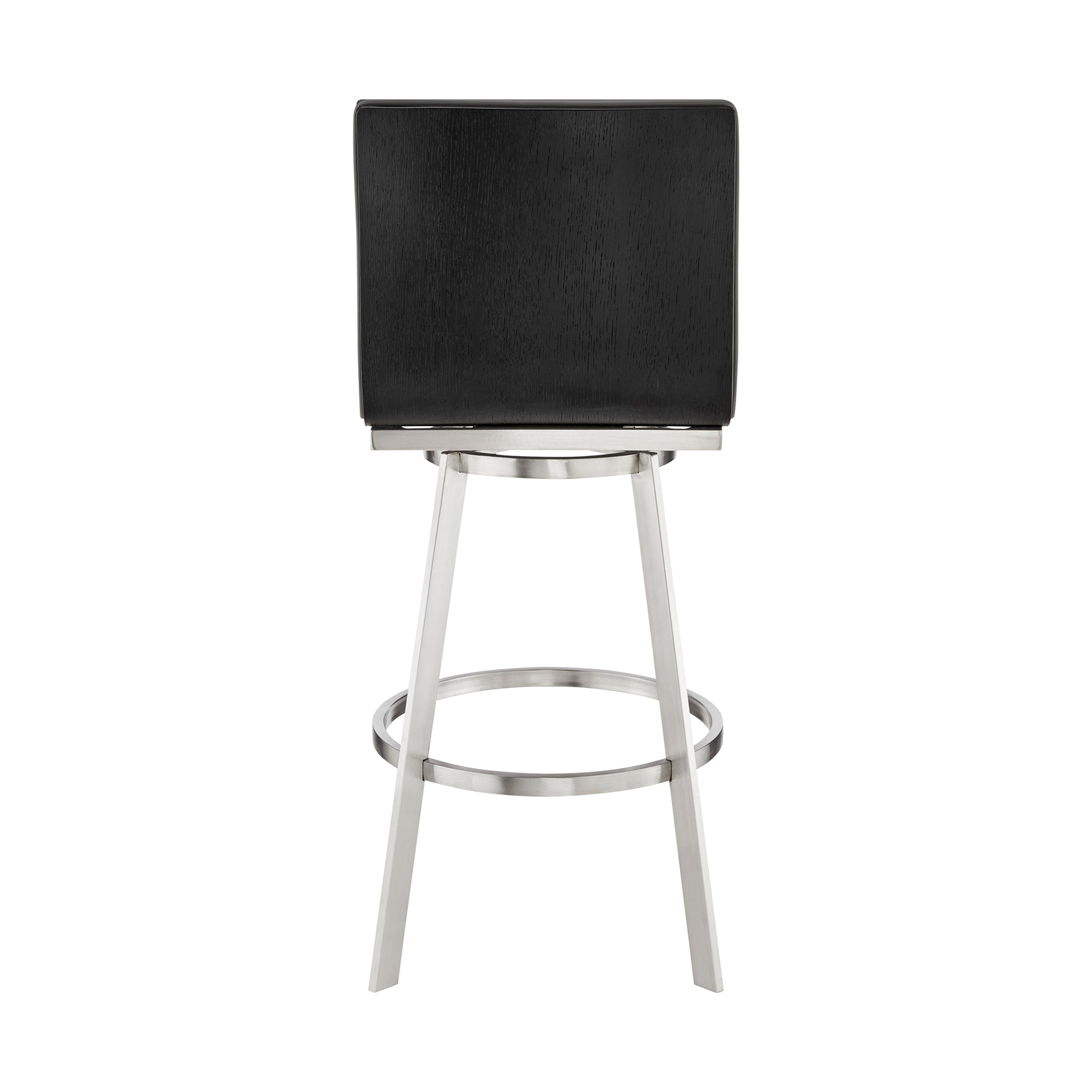 Nikole 30" Bar Height Black Swivel Bar Stool in Brushed Stainless Steel Finish and Gray Faux Leather By Armen Living | Bar Stools | Modishstore - 6