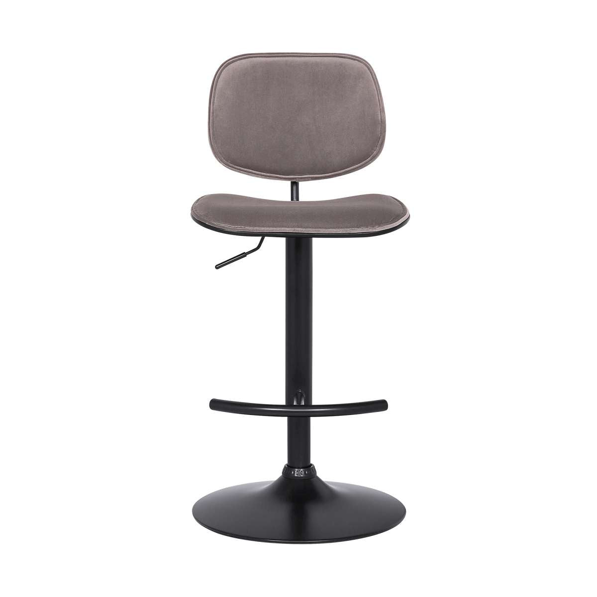 Nancy Adjustable Gray Velvet Swivel Barstool in Black Powder Coated Finish By Armen Living | Bar Stools | Modishstore - 2