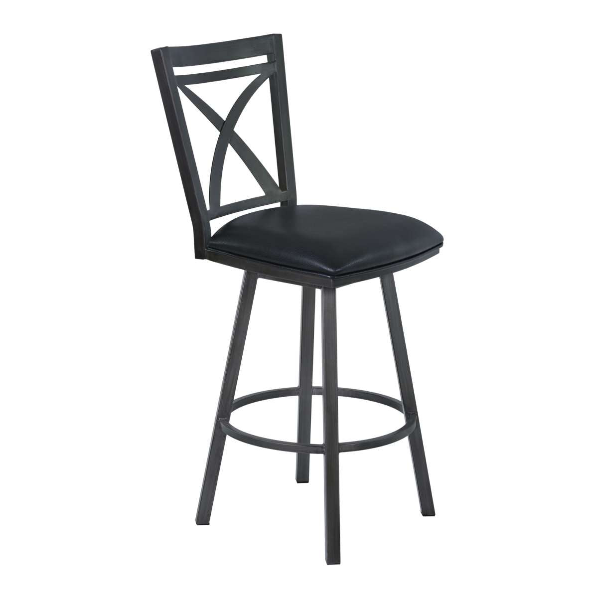 Nova 26" Counter Height Metal Swivel Barstool in Ford Black Pu and Mineral Finish By Armen Living | Bar Stools | Modishstore - 2