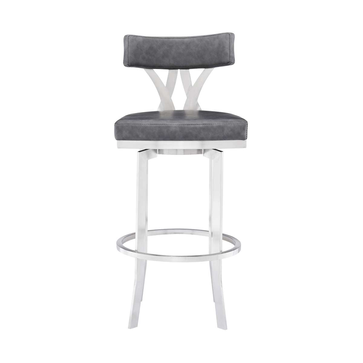 Natalie 26" Counter Height Vintage Grey Faux Leather Upholstery and Brushed Stainless Steel Bar Stool By Armen Living | Bar Stools |  Modishstore  - 3