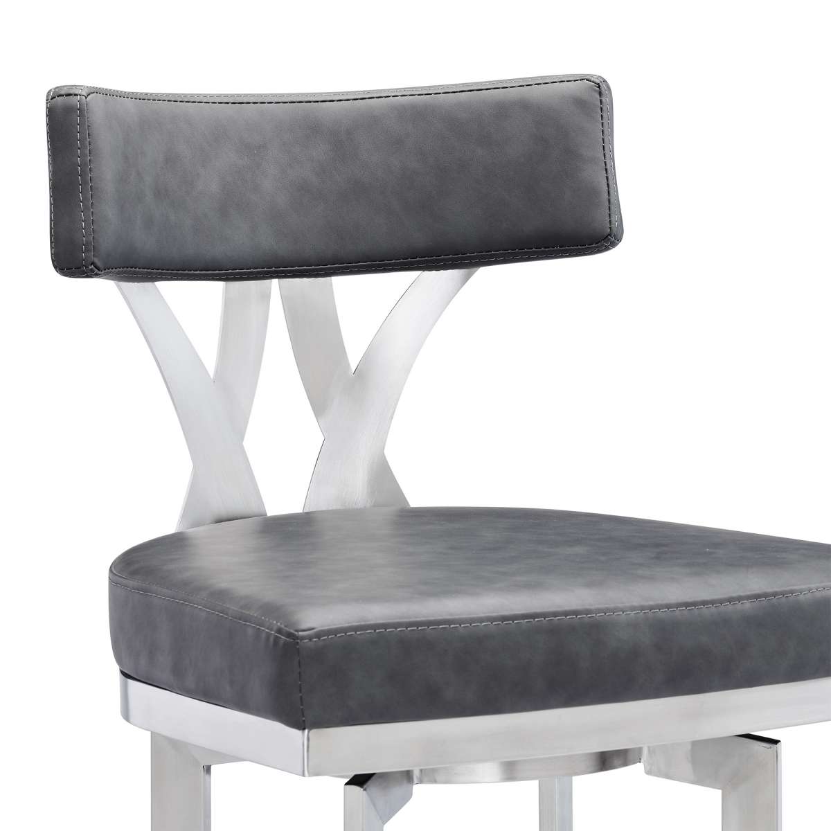 Natalie 26" Counter Height Vintage Grey Faux Leather Upholstery and Brushed Stainless Steel Bar Stool By Armen Living | Bar Stools |  Modishstore  - 5