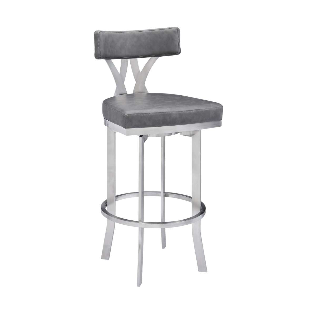 Natalie 26" Counter Height Vintage Grey Faux Leather Upholstery and Brushed Stainless Steel Bar Stool By Armen Living | Bar Stools |  Modishstore  - 4