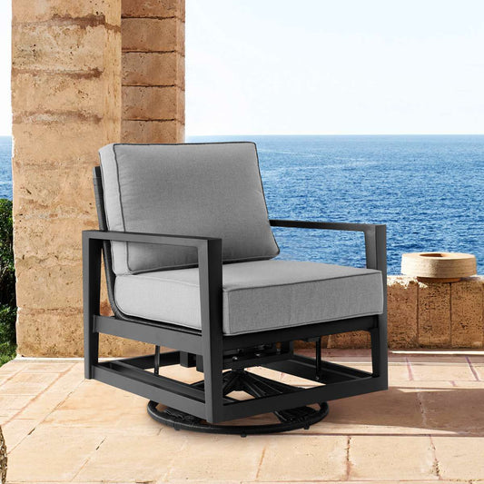 Cayman Black Aluminum Outdoor Swivel Glider Chair with Dark Gray Cushions By Armen Living | Outdoor Chairs |  Modishstore  - 2