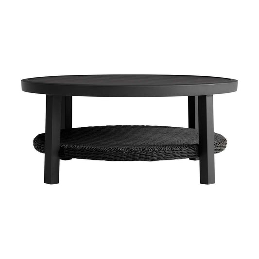 Cayman Black Aluminum Outdoor Round Conversation Table with Wicker Shelf By Armen Living | Outdoor Tables |  Modishstore  - 2