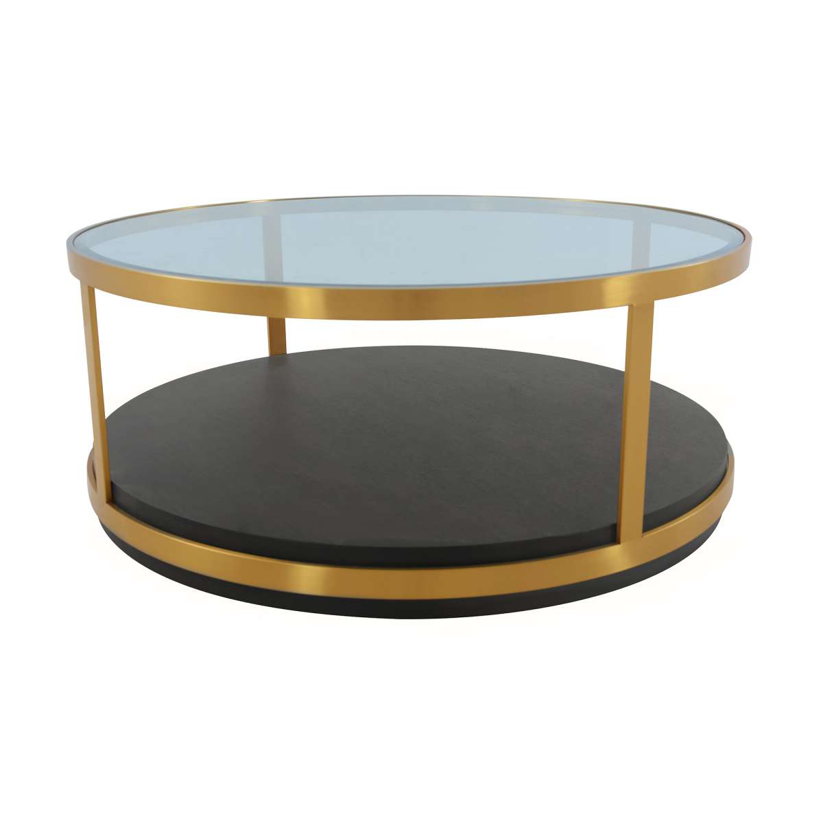 Hattie Glass Top and Walnut Wood Coffee Table with Brushed Gold Frame By Armen Living | Coffee Tables | Modishstore - 3