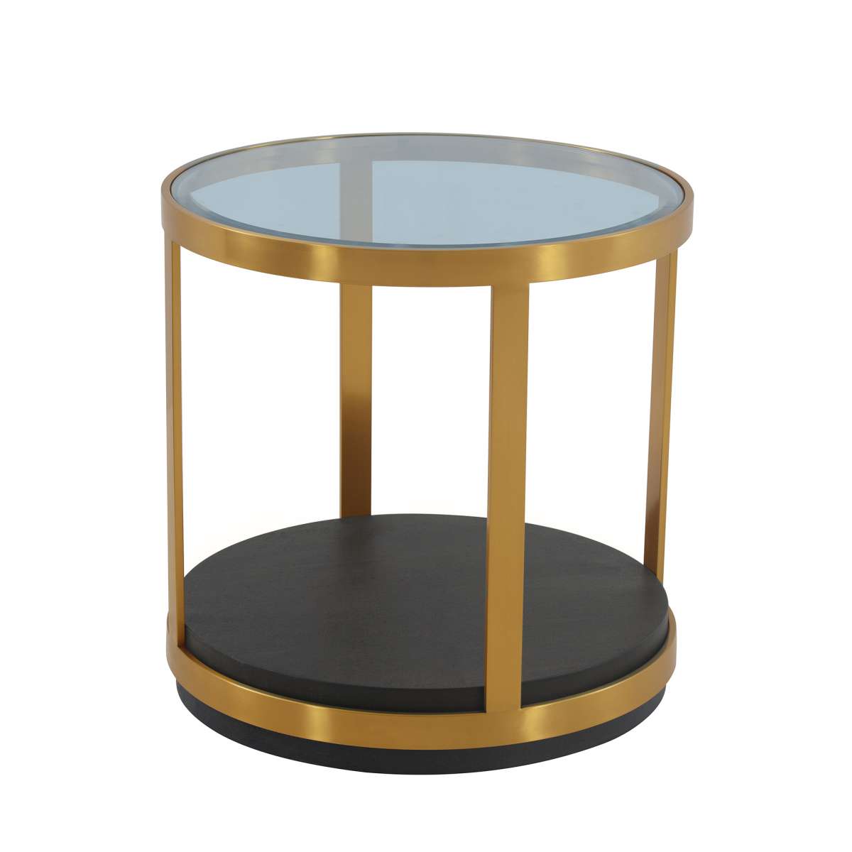 Hattie Glass Top and Walnut Wood End Table with Brushed Gold Frame By Armen Living | End Tables | Modishstore - 2