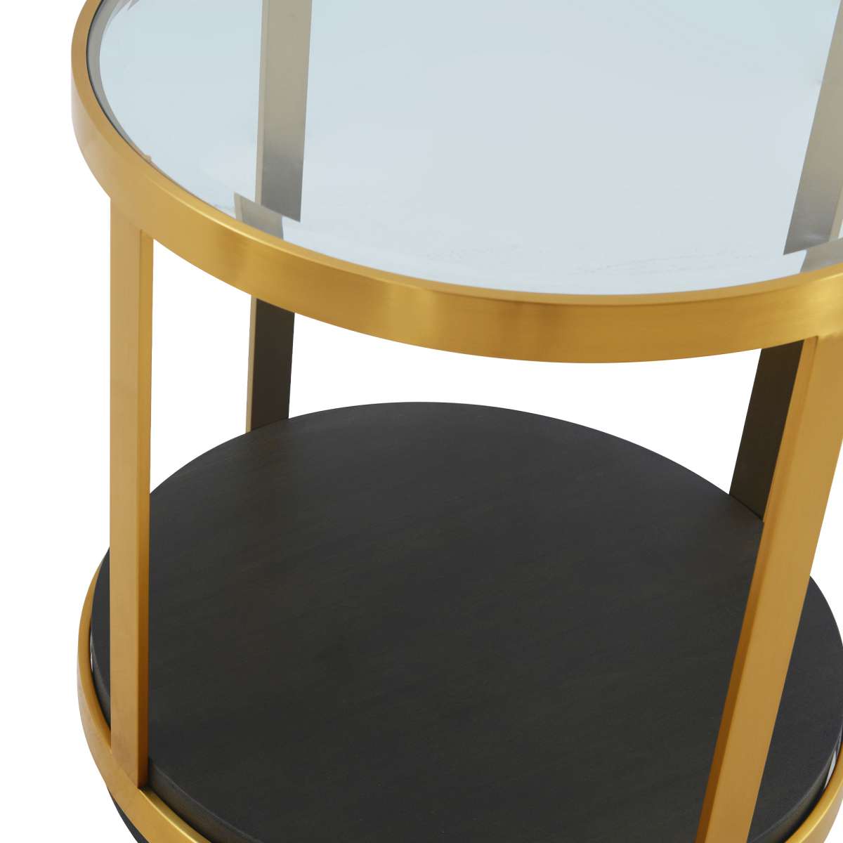 Hattie Glass Top and Walnut Wood End Table with Brushed Gold Frame By Armen Living | End Tables | Modishstore - 3