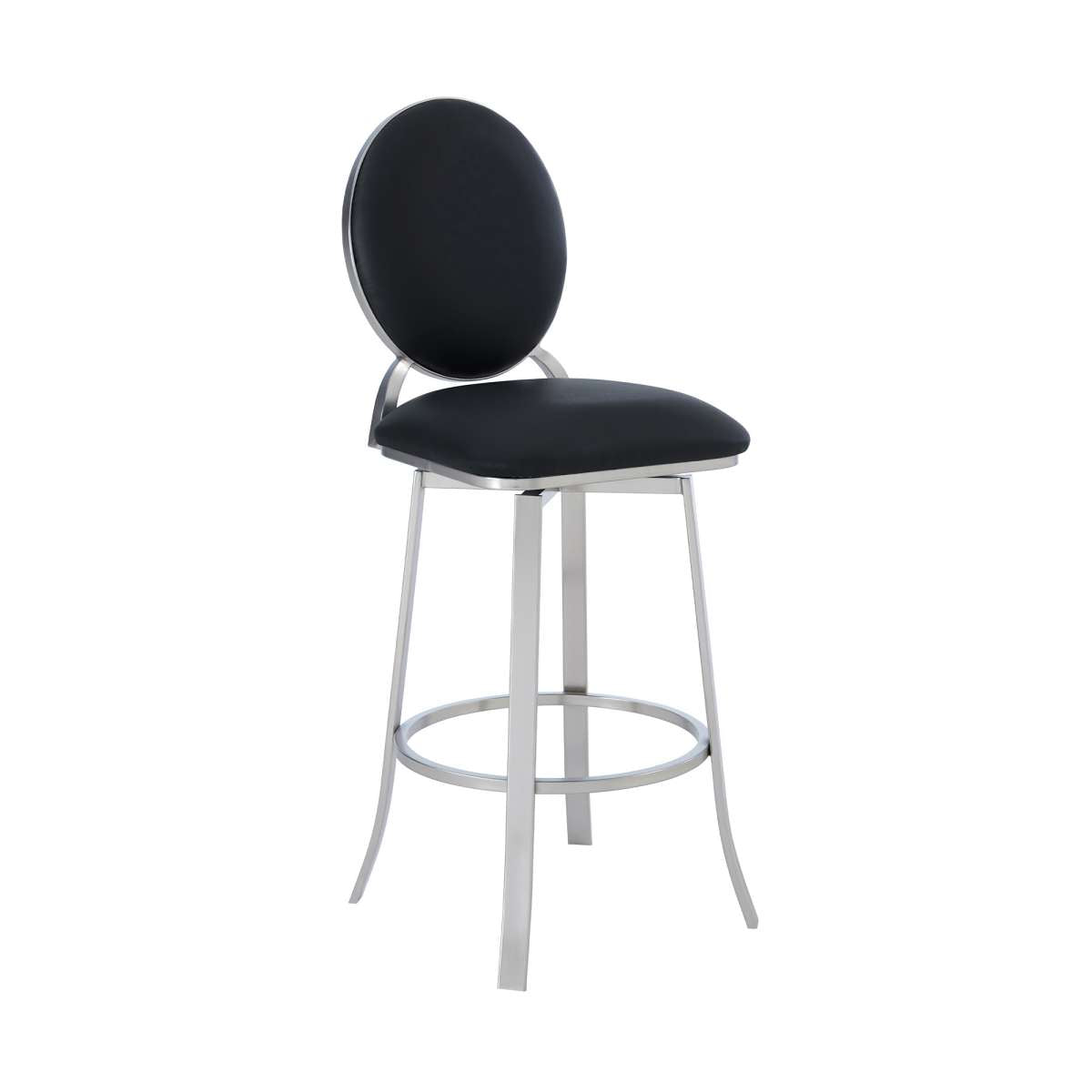 Pia Contemporary 30" Bar Height Barstool in Brushed Stainless Steel Finish and Black Faux Leather By Armen Living | Bar Stools | Modishstore - 2