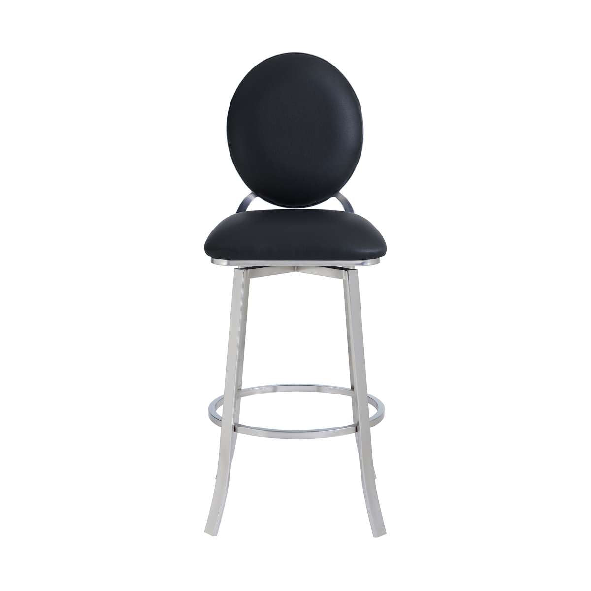 Pia Contemporary 30" Bar Height Barstool in Brushed Stainless Steel Finish and Black Faux Leather By Armen Living | Bar Stools | Modishstore - 3