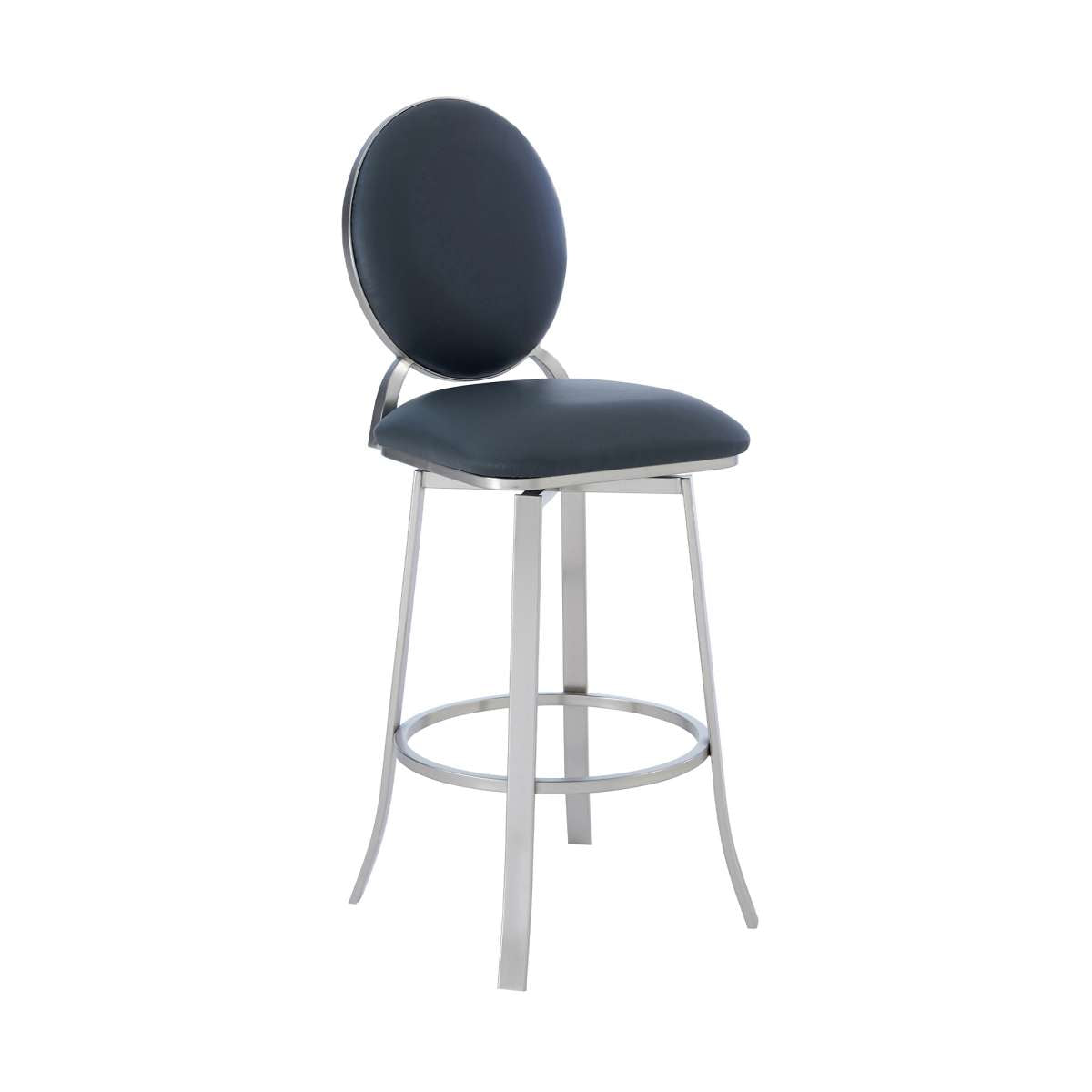 Pia Contemporary 30" Bar Height Barstool in Brushed Stainless Steel Finish and Black Faux Leather By Armen Living | Bar Stools | Modishstore - 8