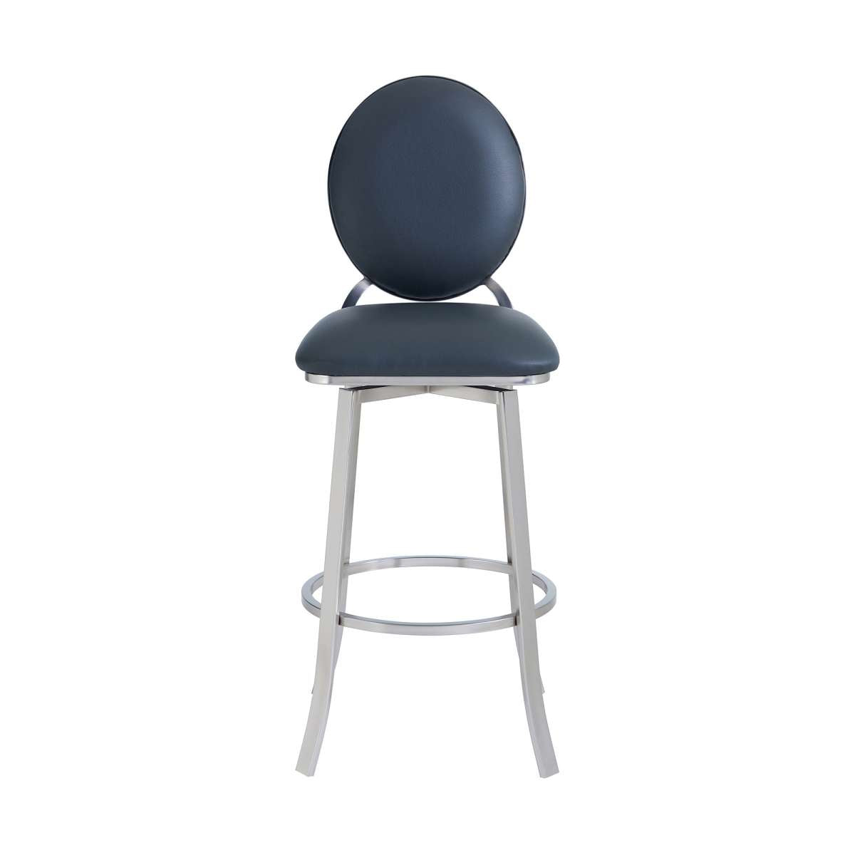 Pia Contemporary 30" Bar Height Barstool in Brushed Stainless Steel Finish and Black Faux Leather By Armen Living | Bar Stools | Modishstore - 9