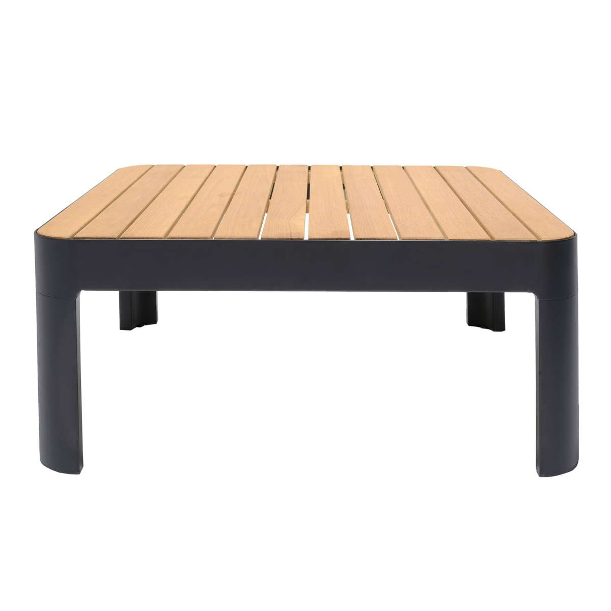 Portals Outdoor Square Coffee Table in Black Finish with Natural Teak Wood Top By Armen Living | Outdoor Tables |  Modishstore  - 4