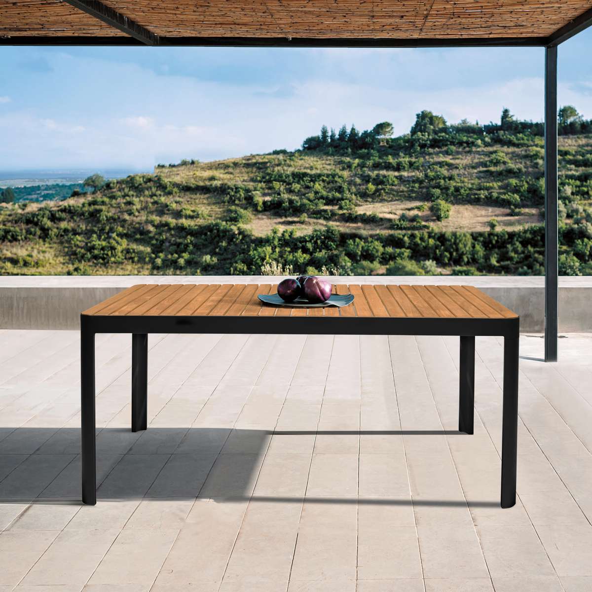 Portals Outdoor Rectangular Coral Sand Aluminum & Teak Wood Dining Table By Armen Living | Outdoor Tables |  Modishstore  - 6