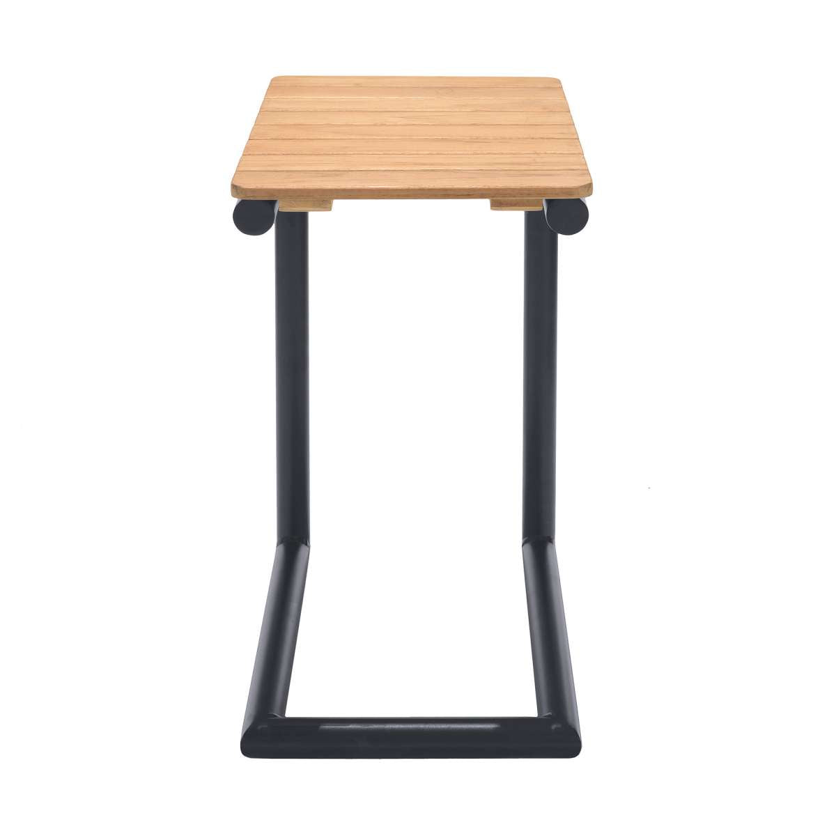 Portals Outdoor C-Shape Side Table in Black Finish and Natural Teak Wood Top By Armen Living | Outdoor Tables |  Modishstore  - 3