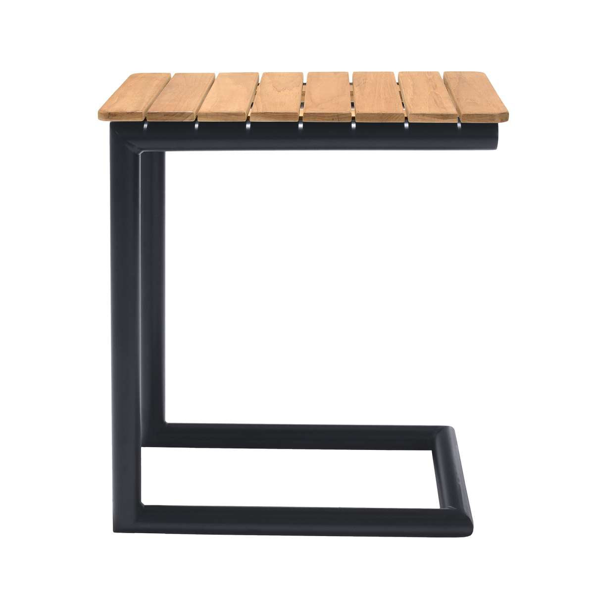 Portals Outdoor C-Shape Side Table in Black Finish and Natural Teak Wood Top By Armen Living | Outdoor Tables |  Modishstore  - 4