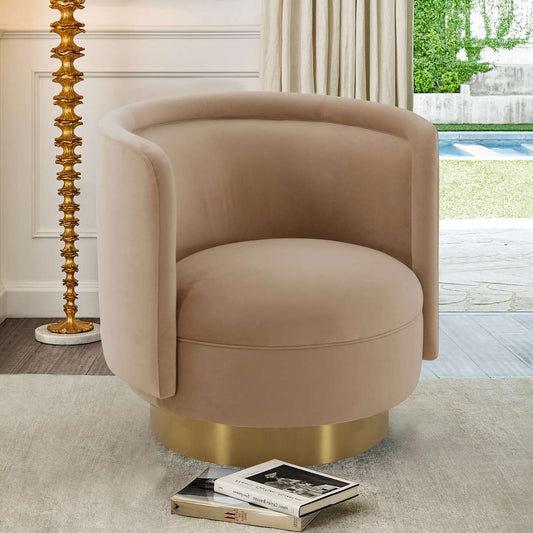 Peony Natrual Fabric Upholstered Sofa Accent Chair with Brushed Gold Legs By Armen Living | Accent Chairs |  Modishstore 