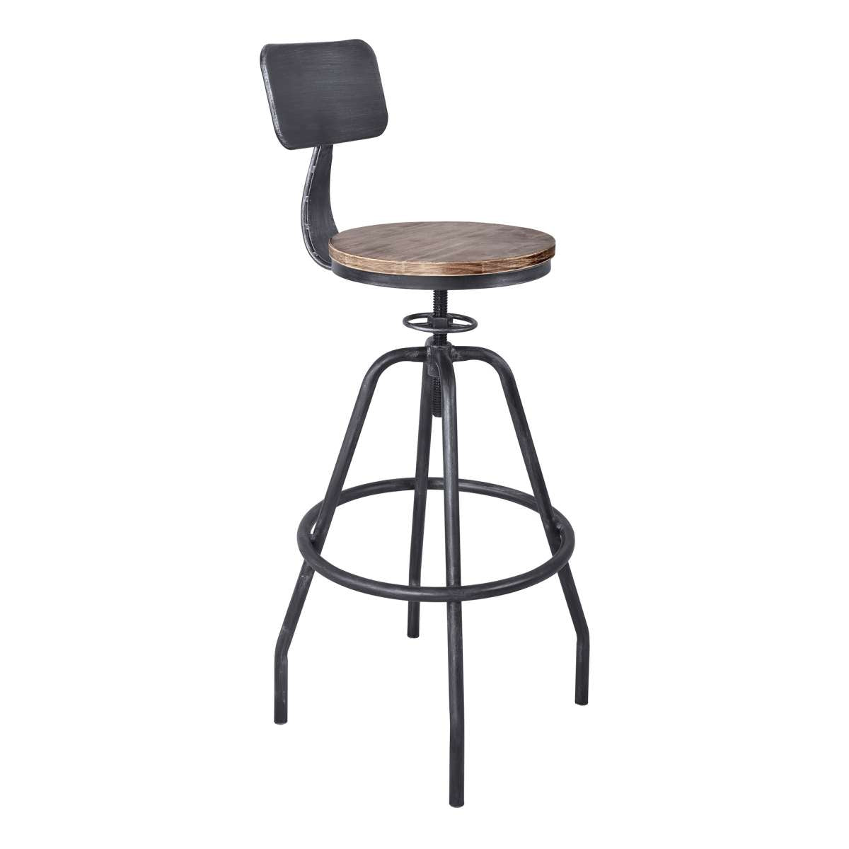 Perlo Industrial Adjustable Barstool in Industrial Gray and Pine Wood By Armen Living | Bar Stools | Modishstore - 2