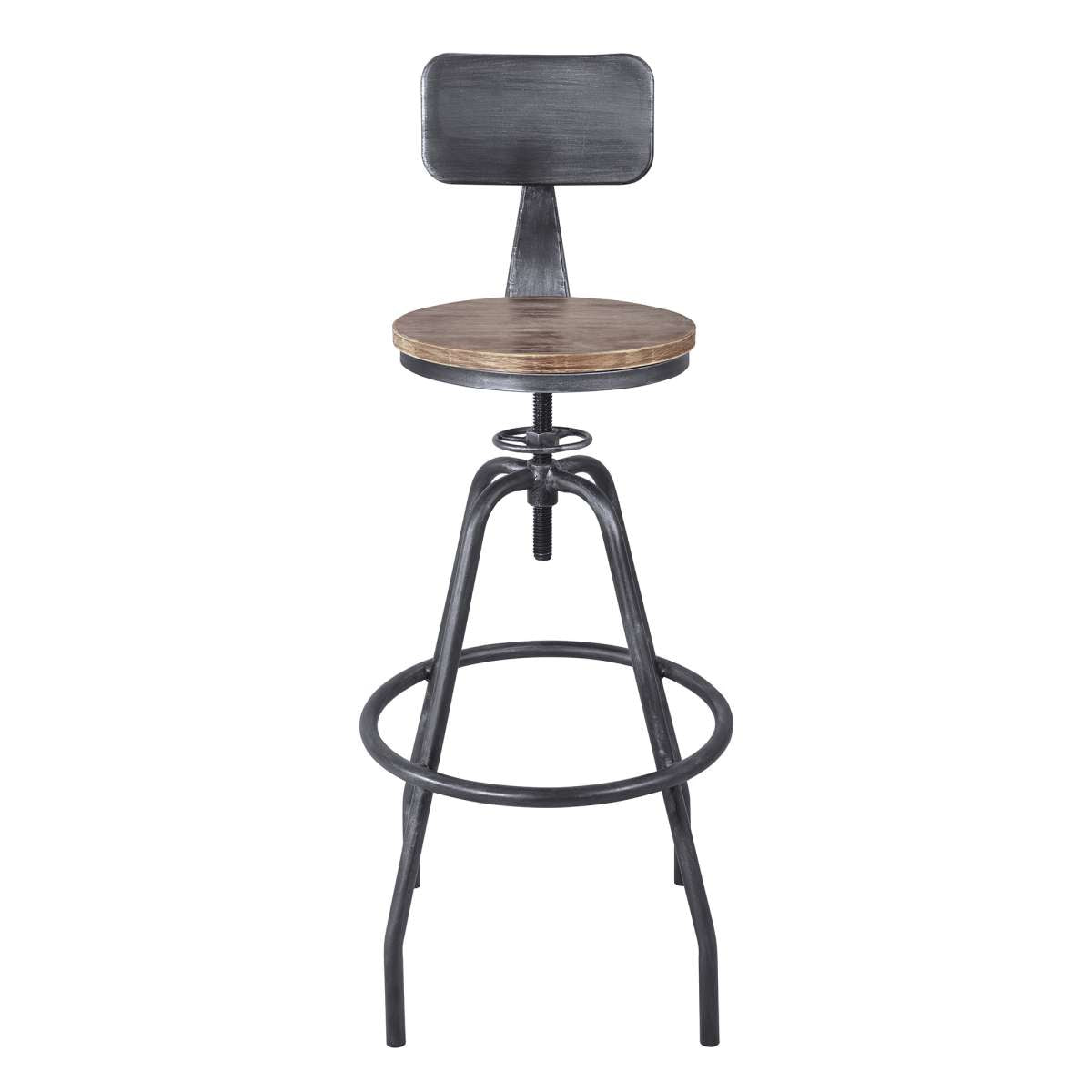 Perlo Industrial Adjustable Barstool in Industrial Gray and Pine Wood By Armen Living | Bar Stools | Modishstore - 3