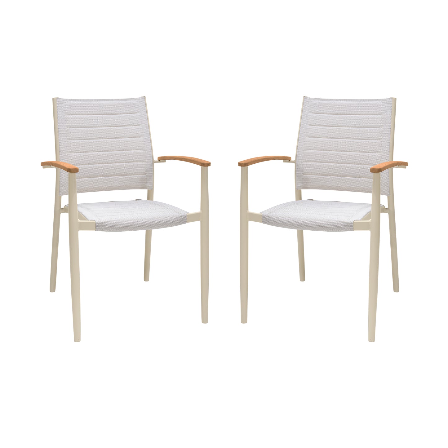 Portals Outdoor Coral Sand Aluminum Stacking Dining Chair with Teak Arms - Set of 2 By Armen Living | Outdoor Chairs | Modishstore - 2