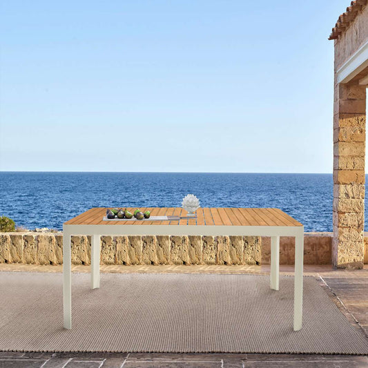 Portals Outdoor Rectangular Coral Sand Aluminum & Teak Wood Dining Table By Armen Living | Outdoor Tables |  Modishstore 