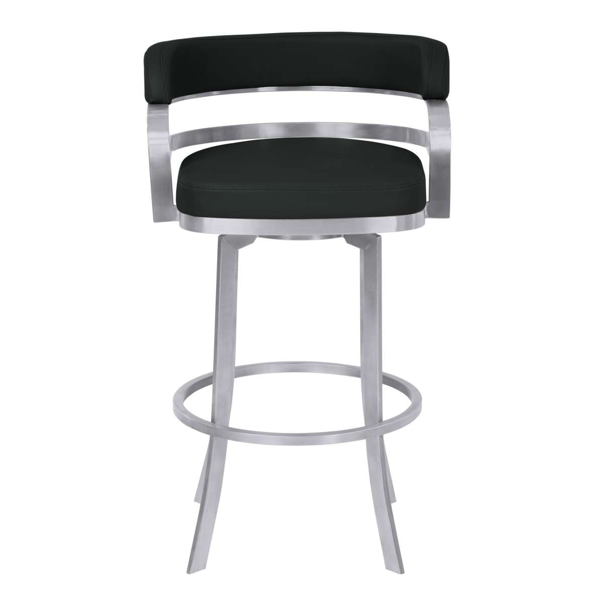 Prinz 26" Counter Height Swivel Black Faux Leather and Brushed Stainless Steel Bar Stool By Armen Living | Bar Stools |  Modishstore  - 3