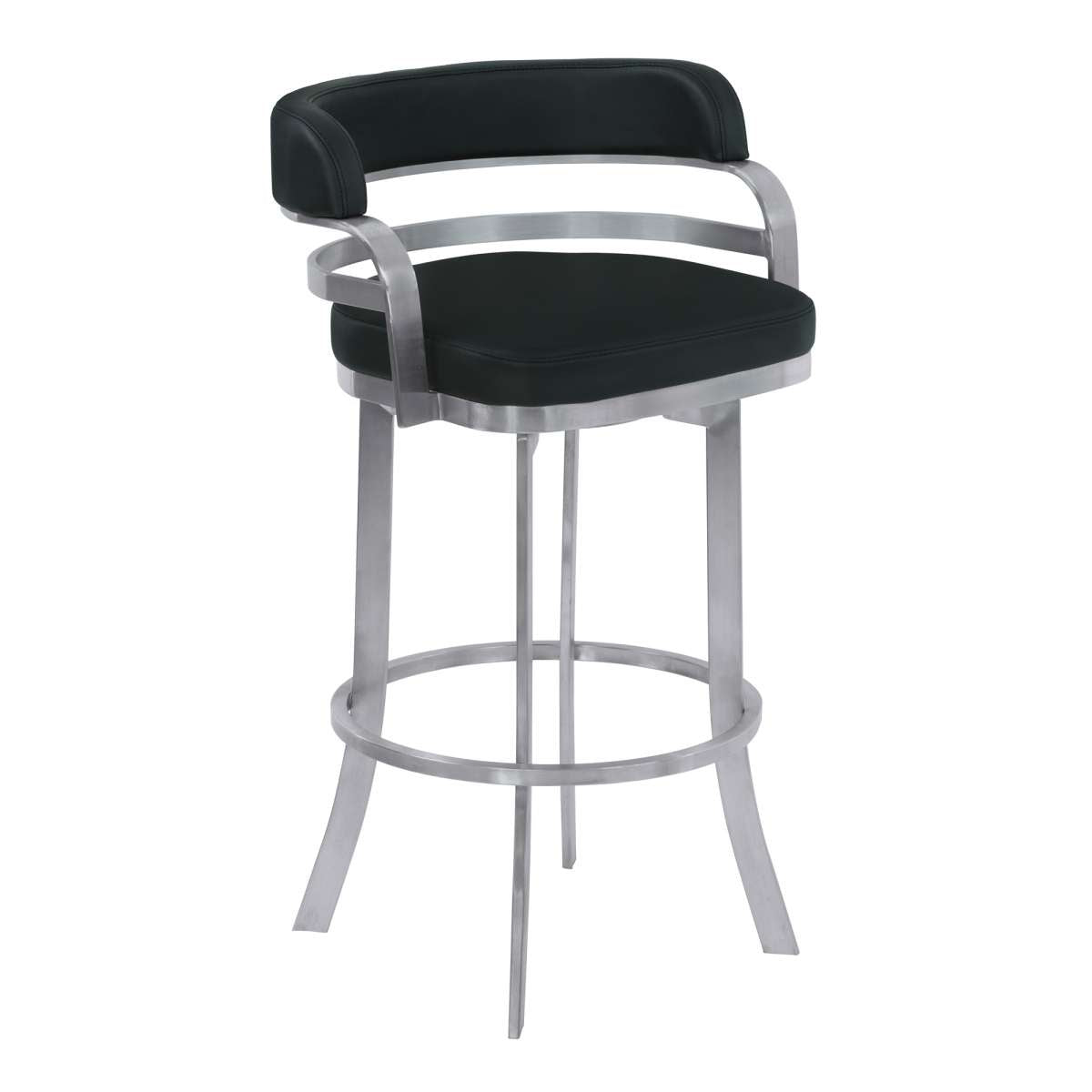 Prinz 26" Counter Height Swivel Black Faux Leather and Brushed Stainless Steel Bar Stool By Armen Living | Bar Stools |  Modishstore  - 2